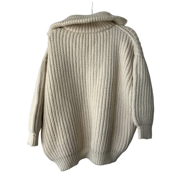 I Love Mr. Mittens Mr. Venson Fish High Neck Wool Zip Pullover Cream - Picture 3 of 6